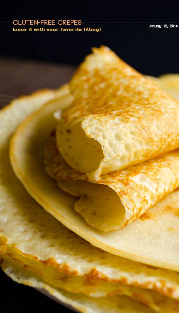 Wonderfully thin gluten free crepes made with rice flour are no different from regular crepes! So easy to make with only 4 simple ingredients. Perfect for several filling options! #glutenfreebreakfast #glutenfreecrepes #riceflourrecipes 很薄的面筋免费法式薄饼