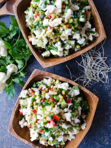 Tangy Raw Cauliflower Salad | giverecipe.com | #cauliflower #salad #mungbeans