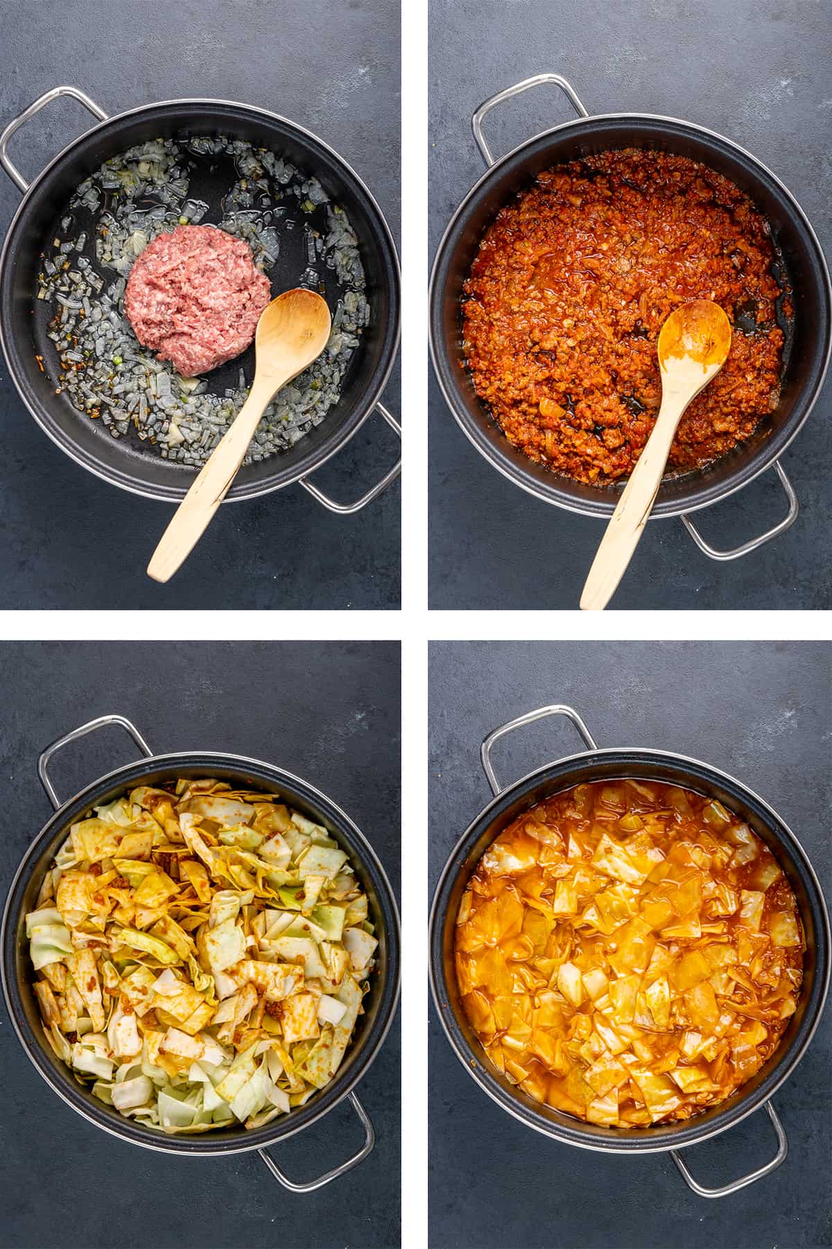 四张拼贴图片展示了如何在大锅里做卡普斯卡。